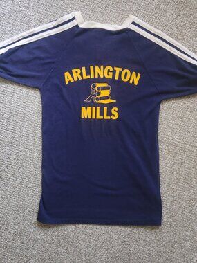 Vintage 80s Bantam Navy Gold Arlington Mills (IL) Ringer T-Shirt White Stripes